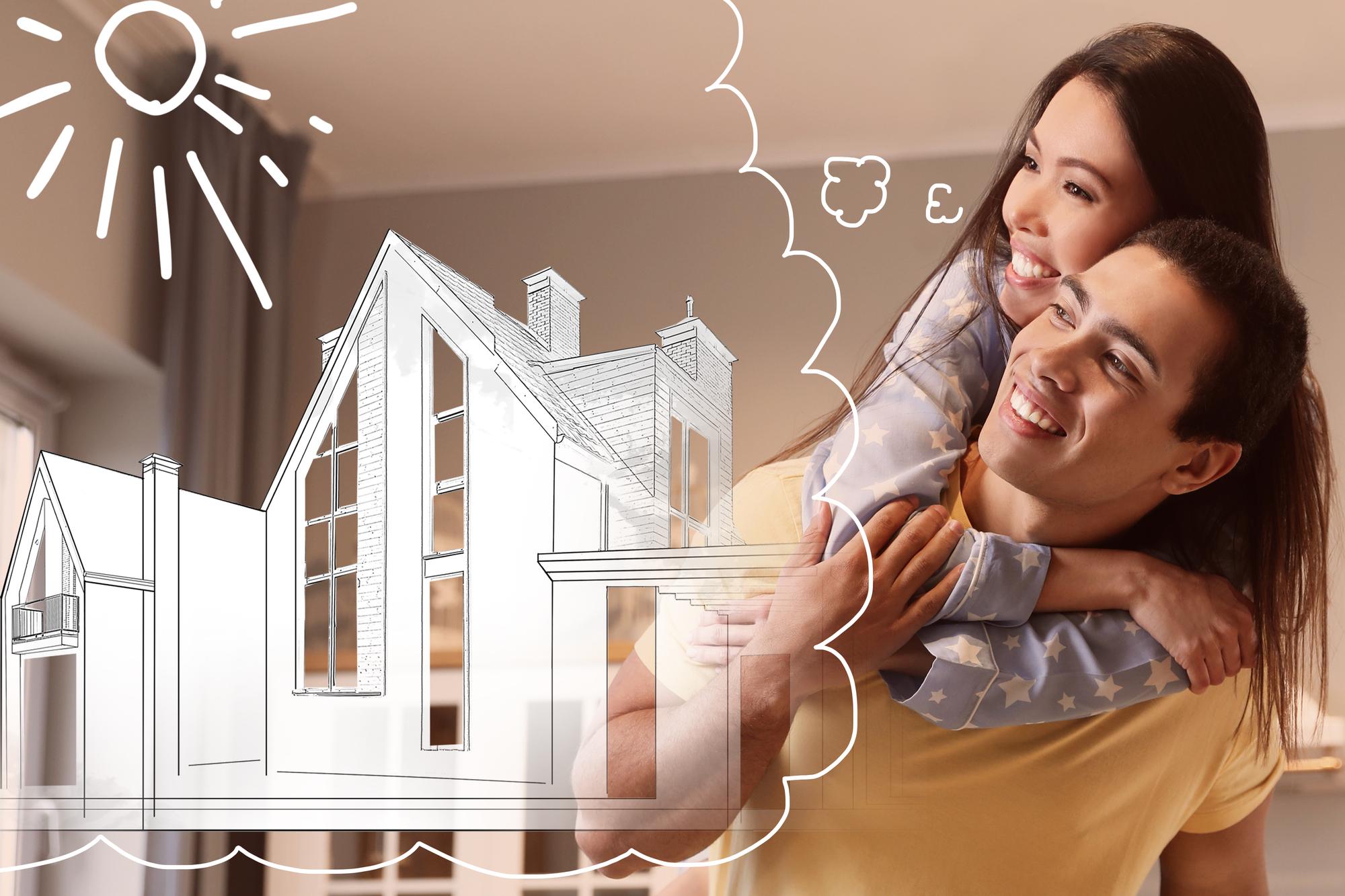 A young couple dreaming and envisioning their dream home.